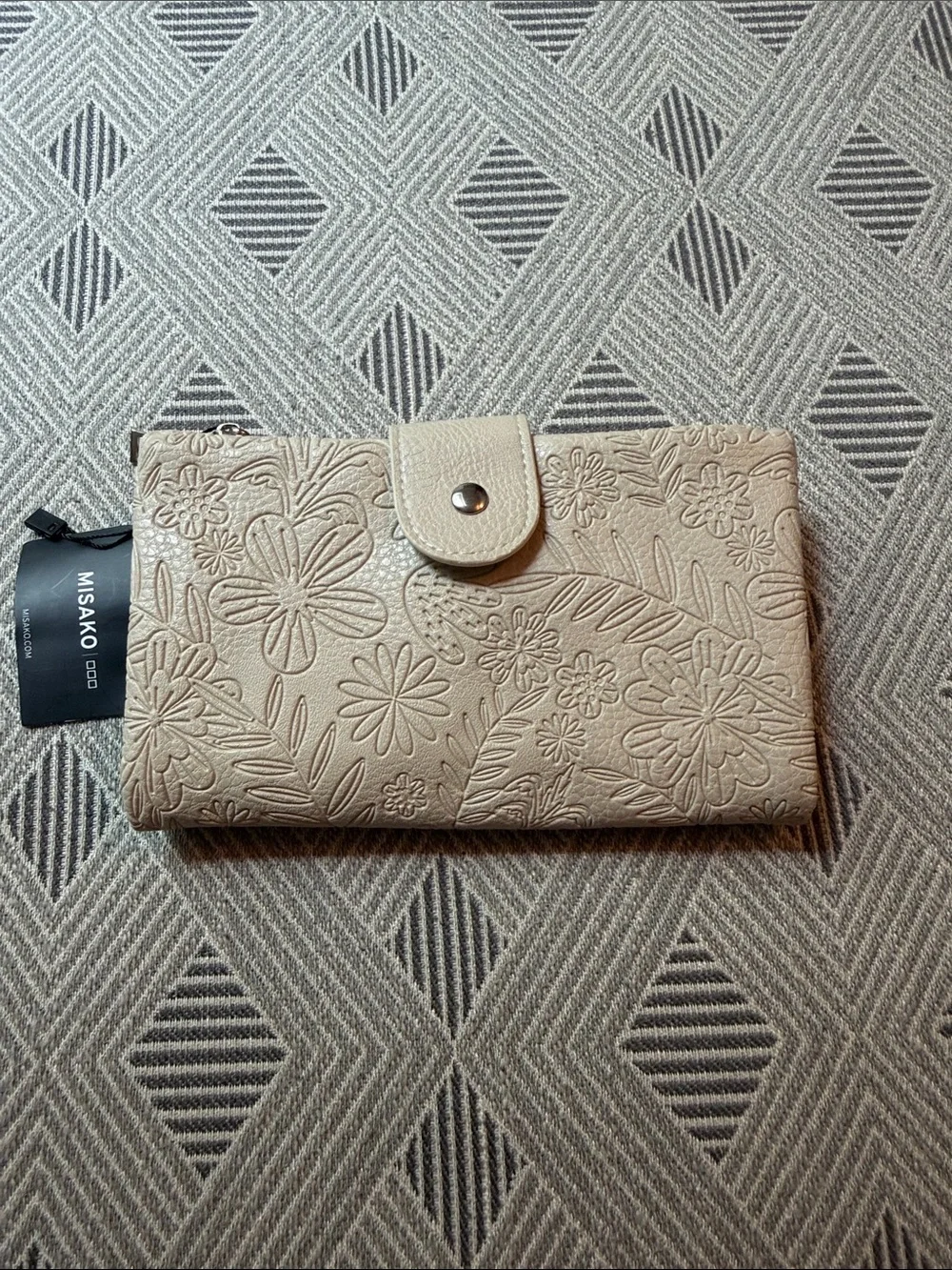 MISAKO Embossed Floral Snap Wallet - Beige